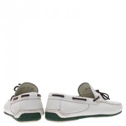 Pre Owned Salvatore Ferragamo White Leather Mango Boat Loafers Size 45