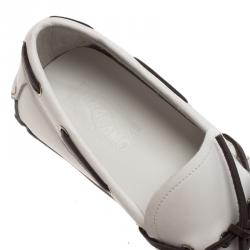 Pre Owned Salvatore Ferragamo White Leather Mango Boat Loafers Size 45