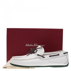 Pre Owned Salvatore Ferragamo White Leather Mango Boat Loafers Size 45