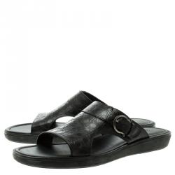 Pre Owned Salvatore Ferragamo Black Gancio Embossed Leather Raja Flat Sandals Size 43