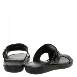 Pre Owned Salvatore Ferragamo Black Gancio Embossed Leather Raja Flat Sandals Size 43