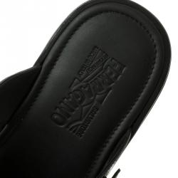 Pre Owned Salvatore Ferragamo Black Gancio Embossed Leather Raja Flat Sandals Size 43