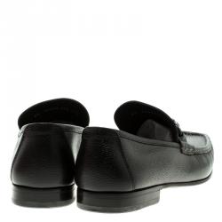 Pre Owned Salvatore Ferragamo Black Pebbled Leather Giordano Moccassins Size 44.5