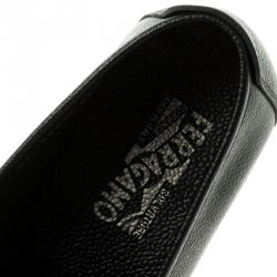 Pre Owned Salvatore Ferragamo Black Pebbled Leather Giordano Moccassins Size 44.5