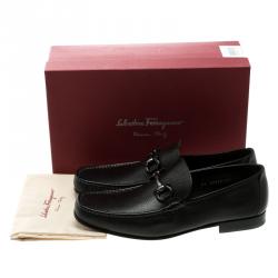 Pre Owned Salvatore Ferragamo Black Pebbled Leather Giordano Moccassins Size 44.5