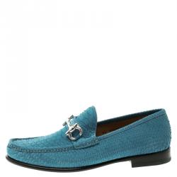مملوكة مسبقًا Salvatore Ferragamo Blue Python Leather Mason Loafers Size 44