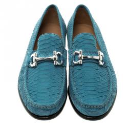 مملوكة مسبقًا Salvatore Ferragamo Blue Python Leather Mason Loafers Size 44