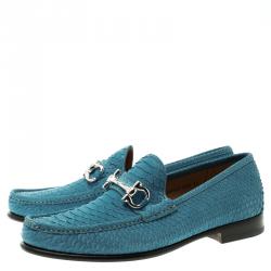 مملوكة مسبقًا Salvatore Ferragamo Blue Python Leather Mason Loafers Size 44