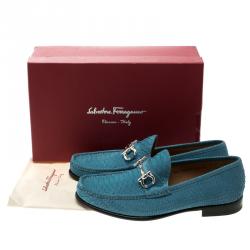 مملوكة مسبقًا Salvatore Ferragamo Blue Python Leather Mason Loafers Size 44