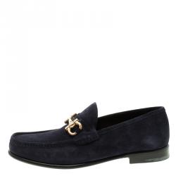 مملوكة مسبقًا Salvatore Ferragamo Navy Blue Suede Mason Loafers Size 43
