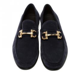مملوكة مسبقًا Salvatore Ferragamo Navy Blue Suede Mason Loafers Size 43