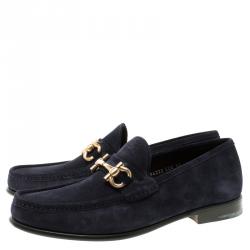 مملوكة مسبقًا Salvatore Ferragamo Navy Blue Suede Mason Loafers Size 43
