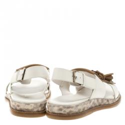 Salvatore Ferragamo Two Tone Leather Fringe Detail Bow Flat Sandals Size 42