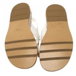 Salvatore Ferragamo Two Tone Leather Fringe Detail Bow Flat Sandals Size 42