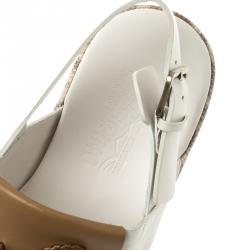 Salvatore Ferragamo Two Tone Leather Fringe Detail Bow Flat Sandals Size 42
