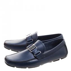 Pre Owned Salvatore Ferragamo Blue Leather Sardegna Loafers Size 43.5