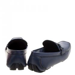 Pre Owned Salvatore Ferragamo Blue Leather Sardegna Loafers Size 43.5