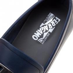 Pre Owned Salvatore Ferragamo Blue Leather Sardegna Loafers Size 43.5