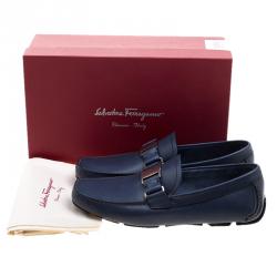 Pre Owned Salvatore Ferragamo Blue Leather Sardegna Loafers Size 43.5