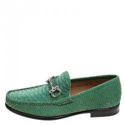 Pre Owned حذاء لوفرز سالفاتوري فيراغامو ماسون جلد ثعبان أخضر مقاس 43