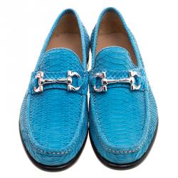 مملوكة مسبقًا حذاء لوفرز سالفاتوري فيراغامو ماسون جلد ثعبان أزرق مقاس 42