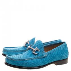 مملوكة مسبقًا حذاء لوفرز سالفاتوري فيراغامو ماسون جلد ثعبان أزرق مقاس 42