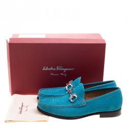 مملوكة مسبقًا حذاء لوفرز سالفاتوري فيراغامو ماسون جلد ثعبان أزرق مقاس 42