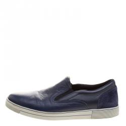 Salvatore Ferragamo Blue Leather Slip On Sneakers Size 42.5