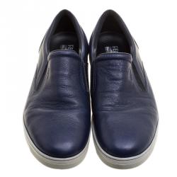 Salvatore Ferragamo Blue Leather Slip On Sneakers Size 42.5