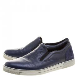 Salvatore Ferragamo Blue Leather Slip On Sneakers Size 42.5