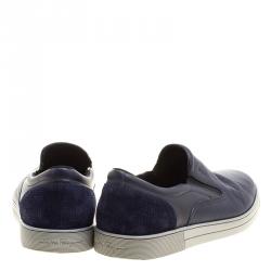 Salvatore Ferragamo Blue Leather Slip On Sneakers Size 42.5