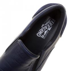 Salvatore Ferragamo Blue Leather Slip On Sneakers Size 42.5
