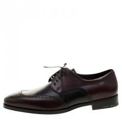 Pre Owned حذاء سالفاتوري فيراغامو دربي مورانو بروغ برباط جلد لونين مقاس 42.5