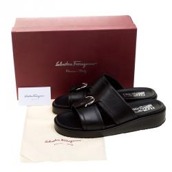 Salvatore Ferragamo Brown Leather Lutfi Slides Size 42