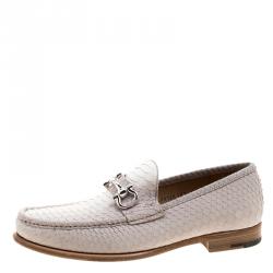 Pre Owned Salvatore Ferragamo Light Biege Python Mason Loafers Size 42.5