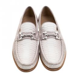 Pre Owned Salvatore Ferragamo Light Biege Python Mason Loafers Size 42.5