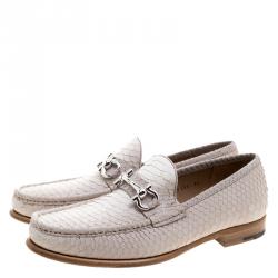 Pre Owned Salvatore Ferragamo Light Biege Python Mason Loafers Size 42.5
