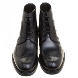 Pre Owned Salvatore Ferragamo Black Brogue Leather Gaiano Wing Tip Ankle Boots Size 45
