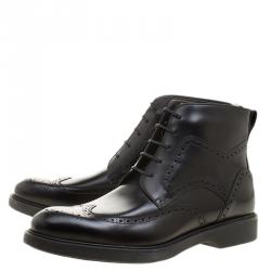 Pre Owned Salvatore Ferragamo Black Brogue Leather Gaiano Wing Tip Ankle Boots Size 45