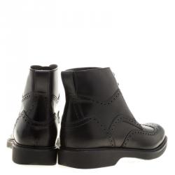 Pre Owned Salvatore Ferragamo Black Brogue Leather Gaiano Wing Tip Ankle Boots Size 45