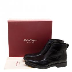 Pre Owned Salvatore Ferragamo Black Brogue Leather Gaiano Wing Tip Ankle Boots Size 45