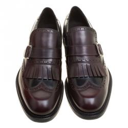 Pre Owned Salvatore Ferragamo Two Tone Brogue Leather Genesis Fringe Detail Wingtip Loafers Size 43
