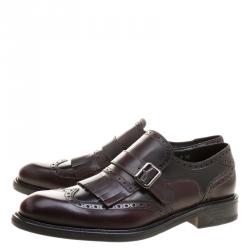 Pre Owned Salvatore Ferragamo Two Tone Brogue Leather Genesis Fringe Detail Wingtip Loafers Size 43