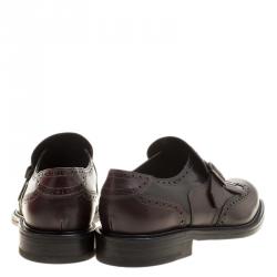 Pre Owned Salvatore Ferragamo Two Tone Brogue Leather Genesis Fringe Detail Wingtip Loafers Size 43