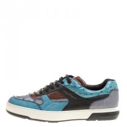 Pre Owned Salvatore Ferragamo Tricolor Ostrich Leather Marat Low Top Sneakers Size 43