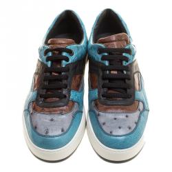 Pre Owned Salvatore Ferragamo Tricolor Ostrich Leather Marat Low Top Sneakers Size 43