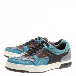 Pre Owned Salvatore Ferragamo Tricolor Ostrich Leather Marat Low Top Sneakers Size 43