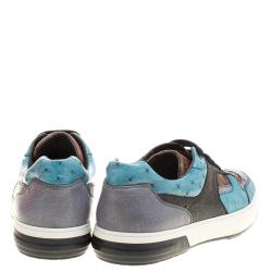 Pre Owned Salvatore Ferragamo Tricolor Ostrich Leather Marat Low Top Sneakers Size 43