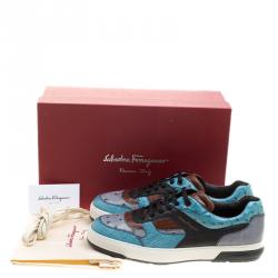 Pre Owned Salvatore Ferragamo Tricolor Ostrich Leather Marat Low Top Sneakers Size 43