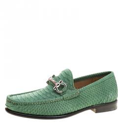 Pre Owned Salvatore Ferragamo Green Python Leather Mason Loafers Size 41